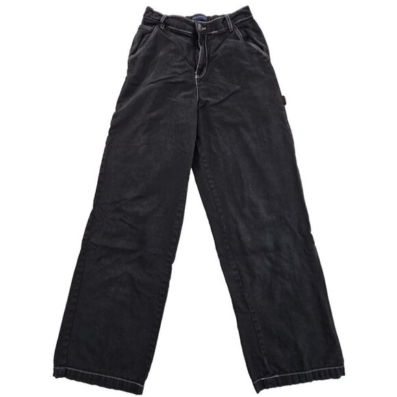 Aeropostale Carpenter Wide Leg Baggy Pants Women's Small Black Elastic Waist EUC - Picture 1 of 14